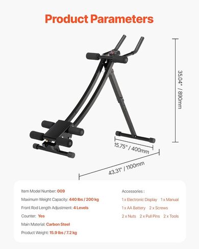 Vevor AB Machine Machine ، AB تجريب معدات في الصالة الرياضية المنزلية ، المدربين الأساسيين والبطن للنساء ، 440 رطلاً تدريب قوة الوزن AB ، تمرينات اللياقة القابلة للطي قابلة للطي قابلة للتعديل in Kuwait