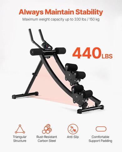 VEVOR AB Workout Machine, Ab Workout Equipment at Home Gym, Core & Abdominal Trainers for Women, 440 lbs Weight Capacity Strength Training Ab Cruncher, Foldable Adjustable Fitness Exerciser in Saudi Arabia