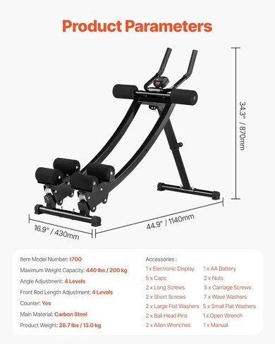 VEVOR AB Workout Machine, Ab Workout Equipment at Home Gym, Core & Abdominal Trainers for Women, 440 lbs Weight Capacity Strength Training Ab Cruncher, Foldable Adjustable Fitness Exerciser in Saudi Arabia