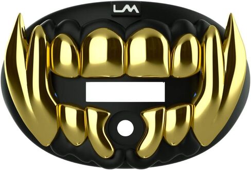 Loudmouth Football Mouth Guard - 3D Chrome Beast Football Liece ، تناسب البالغين والشباب الذين تتراوح أعمارهم بين 5 سنوات ، واقي الفم (Beast 3D - Chrome Black/Gold) in Kuwait