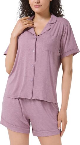 Women Bamboo Viscose Pajama Sets Summer Cooling Fancy Yarns Short Sleeve 2 Piece Loungewear Loose Fit Drop Shoulder in Saudi Arabia