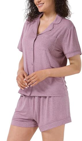 Women Bamboo Viscose Pajama Sets Summer Cooling Fancy Yarns Short Sleeve 2 Piece Loungewear Loose Fit Drop Shoulder in Saudi Arabia