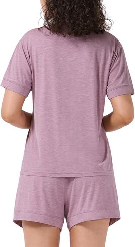 Women Bamboo Viscose Pajama Sets Summer Cooling Fancy Yarns Short Sleeve 2 Piece Loungewear Loose Fit Drop Shoulder in Saudi Arabia