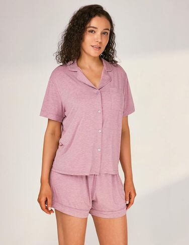 Women Bamboo Viscose Pajama Sets Summer Cooling Fancy Yarns Short Sleeve 2 Piece Loungewear Loose Fit Drop Shoulder in Saudi Arabia