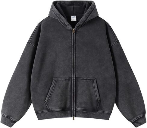 mi bo tong mens hodies كبير الحجم من حمض خمر غسل zip up قميص مقنع مع سترة جيب طويلة الأكمام in Kuwait