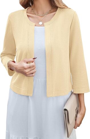Newchoice Women's Open Front Cropped Cardigan Sweaters Bolero Shrugs for Dresses 3/4 Sleeve Casual Lightweight Cardigans in Kuwait