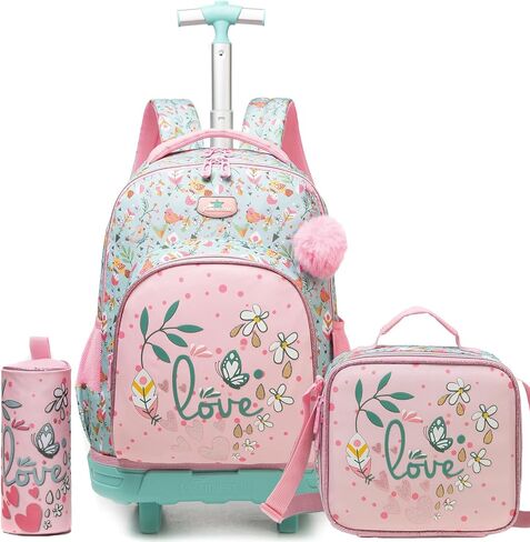 Backpack with Wheels for Girls Rolling Backpack for School with Lunch Bag Cute Carry On Backpacks for Elementary Student in Saudi Arabia
