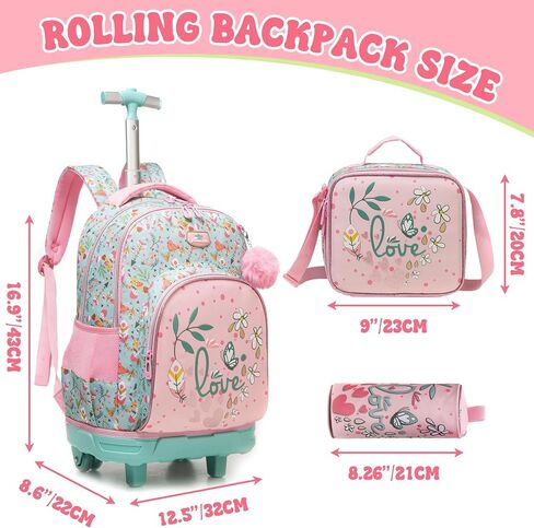 Backpack with Wheels for Girls Rolling Backpack for School with Lunch Bag Cute Carry On Backpacks for Elementary Student in Saudi Arabia