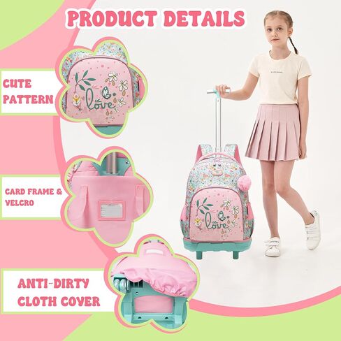 Backpack with Wheels for Girls Rolling Backpack for School with Lunch Bag Cute Carry On Backpacks for Elementary Student in Saudi Arabia