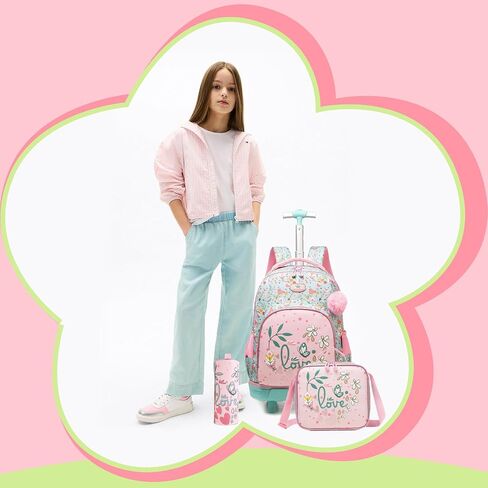 Backpack with Wheels for Girls Rolling Backpack for School with Lunch Bag Cute Carry On Backpacks for Elementary Student in Saudi Arabia