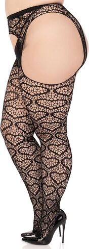 Leg Avenue Women’s Heart Net Suspender Pantyhose Stockings, BLACK,O/S in Saudi Arabia