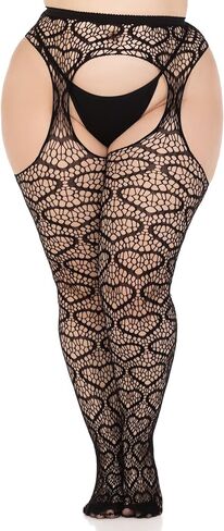Leg Avenue Women’s Heart Net Suspender Pantyhose Stockings, BLACK,O/S in Saudi Arabia