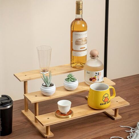 Wooden Display Riser Stand, 3 Tiered Perfume and Cologne Organizer Stand, 3 Tier Spice Rack Organizer, Rustic Display Shelf for Candles in Saudi Arabia