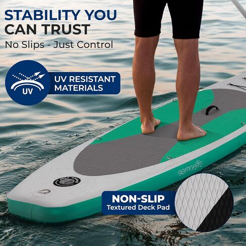 Serenelife Ultra Light Light Desplatable Stand Up Paddle مع ملحقات SUP متميزة - تصميم مستقر واسع للغاية مع لوحة سطح السفينة غير القاتمة للشباب والبالغين من جميع مستويات المهارة - 275 رطل السعة in Saudi Arabia