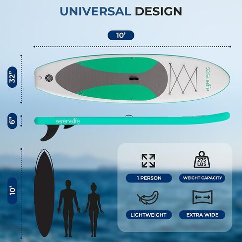Serenelife Ultra Light Light Desplatable Stand Up Paddle مع ملحقات SUP متميزة - تصميم مستقر واسع للغاية مع لوحة سطح السفينة غير القاتمة للشباب والبالغين من جميع مستويات المهارة - 275 رطل السعة in Saudi Arabia