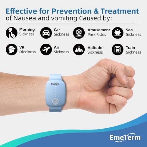 EmeTerm Fashion Pink Anti-Nausea Wristband Relieve Morning Motion Travel Sickness Rechargeable Drug Free Bands without Side Effects - Extra 2pack Conductive Gel in Saudi Arabia