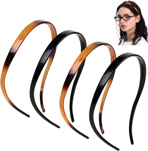 WOVOWOVO Flex Headbands Designed for Glasses Wearer, Plastic Eyewear Hair Bands with Teeth Comb Skinny No Pressure Thin Head Bands for Women's Hair, Non Slip Comfortable Hairbands, 4 Packs in Saudi Arabia