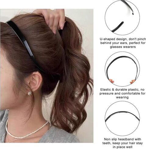WOVOWOVO Flex Headbands Designed for Glasses Wearer, Plastic Eyewear Hair Bands with Teeth Comb Skinny No Pressure Thin Head Bands for Women's Hair, Non Slip Comfortable Hairbands, 4 Packs in Saudi Arabia