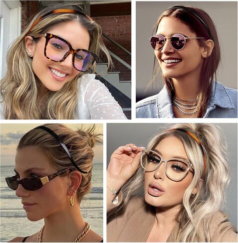 WOVOWOVO Flex Headbands Designed for Glasses Wearer, Plastic Eyewear Hair Bands with Teeth Comb Skinny No Pressure Thin Head Bands for Women's Hair, Non Slip Comfortable Hairbands, 4 Packs in Saudi Arabia