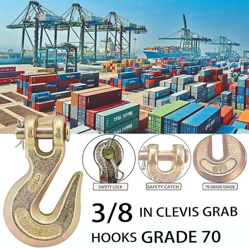 2 PCS 3/8" Chain Hooks, Grade 70 Heavy Duty Clevis Grab Hook for Trucking Towing & Industrial Chains-26,000 lb Load Capacity in Kuwait
