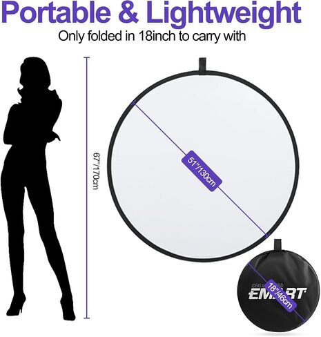 EMART 24’’ (60cm) Light Reflectors 5 in 1 Photo Collapsible Photography Reflector with Bag - Portable Camera Light Reflector Photography Panel for Studio Video-Translucent, White, Silver,Gold,Black in Saudi Arabia