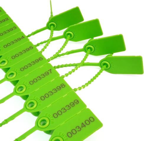 KOCENTS(R) 100PCS Plastic Security Seals,Label Zip Ties for Medicine chest,Fire Extinguishers,Disposable Self-Locking,250mm/9.84″ Length With serial number Shipping Label pull tight seals (Green) in Kuwait