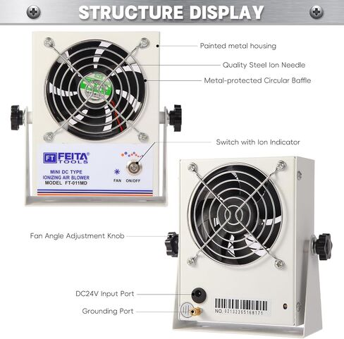 FEITA Anti Static Ionizer Fan Mini Type DC Ionizing Air Blower Static Eliminator ESD Ionized Fan for Eliminating Electrostatic (FT-011MD) in Kuwait