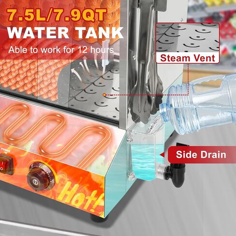 75QT Hot Dog Steamer, 2-Tier Stainless Steel Hot Dog Hut Steamer with Bun Warmer, Electric Hot Dog Bun Steamer with Sliding Door and Clip, Hold 350 Hotdogs and 80 Buns, 32℉-185℉ Temp Control, 1400W in Saudi Arabia