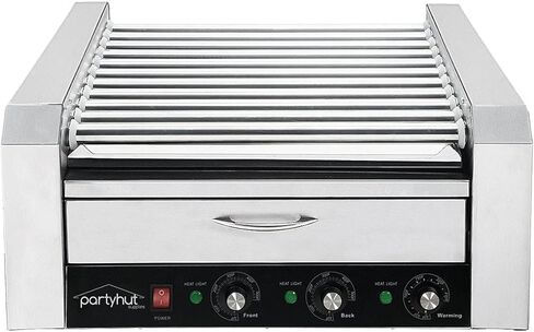 30 Hot Dog Roller Warmer Grill Machine ، درجة تجارية ، (مع درج دافئ ، و 11 بكرات غير لاصقة ، و 30 طباخ شواء السجق السجق ، وعلاج القطر القابل للإزالة من الفولاذ المقاوم للصدأ) in Kuwait