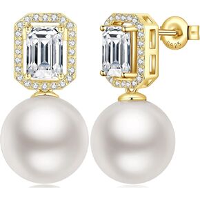 jiamiaoi pearl diamond arics 925 sterling silver pearl arocring big water mater pearl pearl bear bear with Zirconia pearl studs white/gray pearl stud ، be with hife box in Kuwait