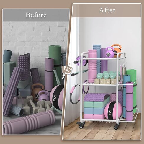 Weight Rack for Home Gym, All in One Yoga Mat Storage Rack, Workout Equipment Storage with Wheels and Hooks for Dumbbells Kettlebells Foam Rollers, Powder Coated in Saudi Arabia