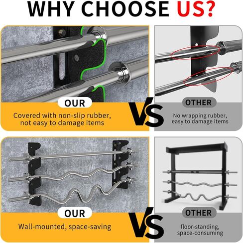 Olympic Wall Mounted Barbell Storage Rack Holder Stand Hanger, Wall Mounted Weight Dumbbell Rack for Olympic Barbell, Curl Bar, Commercial or Home Gym Accessory in Saudi Arabia