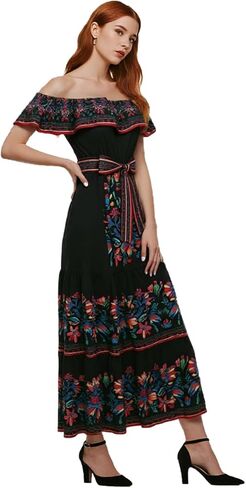 Womens Mexican Fiesta Dress Cinco De Mayo Spanish Cuban Dress with Belt in Kuwait