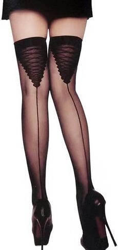 Vintage Nylon Stockings Cuban Sheer Thigh Highs With Back Seam Heel Stockings For Women Garter Black in Kuwait