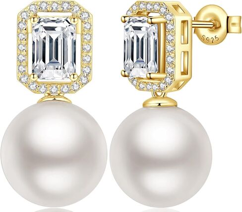 Jiamiaoi Pearl Diamond Earrings 925 Sterling Silver Pearl Earrings Big Fresh Water Pearl Stud Earrings with Cubic Zirconia Pearl Studs White/Gray Pearl Earrings Stud, Come with Gift Box in Kuwait