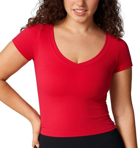 Hugcurve v-neck القمصان القصيرة للأكمام للنساء تجريب القمصان الصيفية محصول القمصان الرياضية الرياضية الرياضية الرياضية in Kuwait