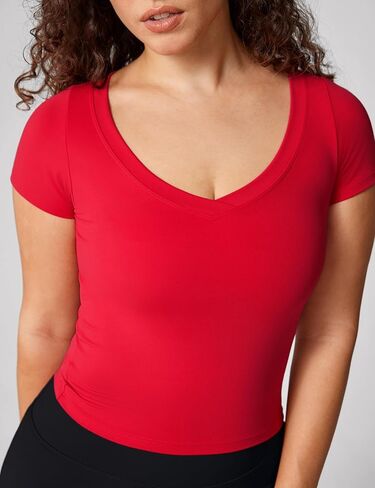 Hugcurve v-neck القمصان القصيرة للأكمام للنساء تجريب القمصان الصيفية محصول القمصان الرياضية الرياضية الرياضية الرياضية in Kuwait