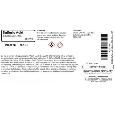 Aldon Innovating Science Sulfuric Acid Solution 2.0n ، 1.0m (5.23 ٪) ، 500 مل (16.9 أوقية) - المجموعة الكيميائية المنسقة in Saudi Arabia