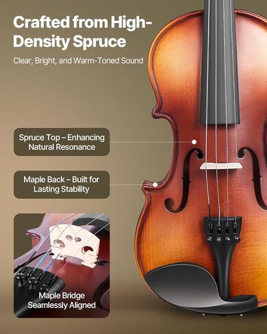 Vevor Violin 4/4 الحجم الكامل للبالغين ، كمان كمان من الكمان الطالب المبتدئين مع حالة صعبة ، روزن ، القوس ، الراحة في الكتف ، الجسر ، الأوتار الإضافية ، أداة الخشب الصلبة المهنية (بني لامع) in Saudi Arabia