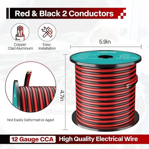 18 Gauge Wire 100FT, 2 Conductor Red & Black CCA Low Voltage Cable, Flexible PVC Electrical Wire for 12V/24V DC LED Strips, Speaker, Auto, Trailer in Saudi Arabia