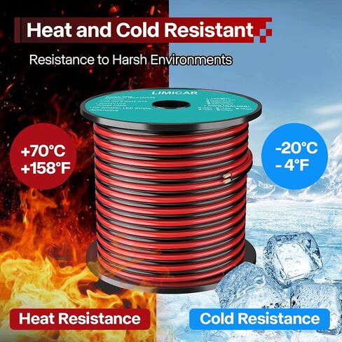 18 Gauge Wire 100FT, 2 Conductor Red & Black CCA Low Voltage Cable, Flexible PVC Electrical Wire for 12V/24V DC LED Strips, Speaker, Auto, Trailer in Saudi Arabia