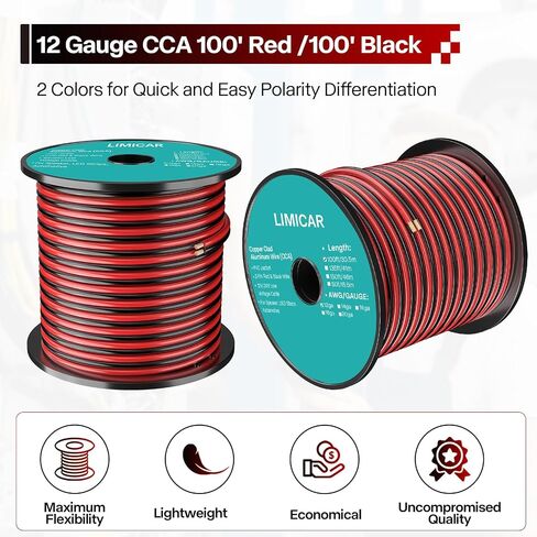 18 Gauge Wire 100FT, 2 Conductor Red & Black CCA Low Voltage Cable, Flexible PVC Electrical Wire for 12V/24V DC LED Strips, Speaker, Auto, Trailer in Saudi Arabia