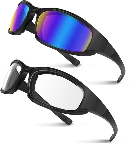 Motorcycle Riding Glasses Motorcycle Goggles 4PCS Padding Goggles Motorcycle Sunglasses UV Protection Dustproof Windproof for Outdoor Actives (Black+Blue+Yellow+Clear) in Saudi Arabia