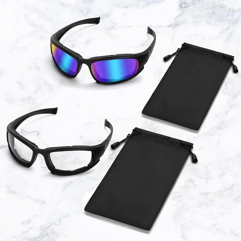 Motorcycle Riding Glasses Motorcycle Goggles 4PCS Padding Goggles Motorcycle Sunglasses UV Protection Dustproof Windproof for Outdoor Actives (Black+Blue+Yellow+Clear) in Saudi Arabia