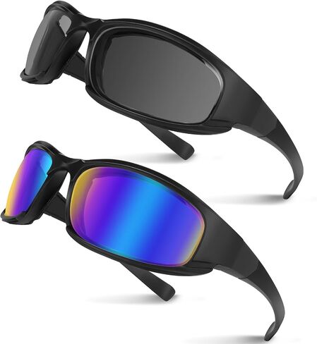 Motorcycle Riding Glasses Motorcycle Goggles 4PCS Padding Goggles Motorcycle Sunglasses UV Protection Dustproof Windproof for Outdoor Actives (Black+Blue+Yellow+Clear) in Saudi Arabia