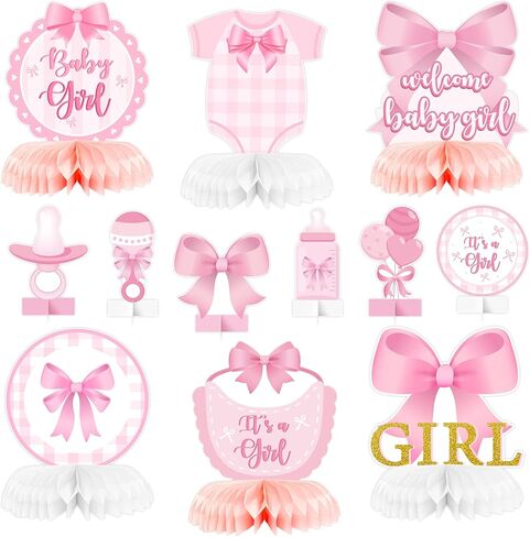 Black Gold Bow Bird Girl Party Honeycomb Centerpses ، إنها فتاة قوس كويكيت دش دش دس in Kuwait