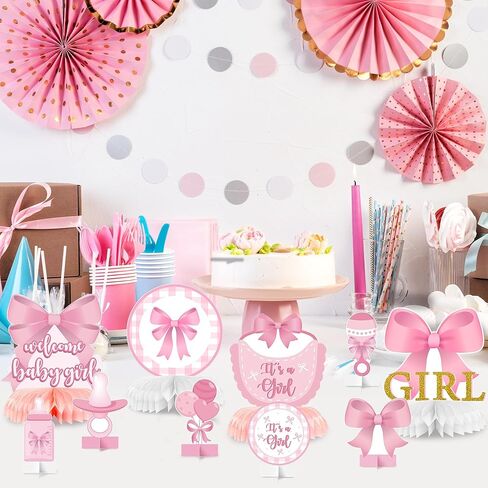 Black Gold Bow Bird Girl Party Honeycomb Centerpses ، إنها فتاة قوس كويكيت دش دش دس in Kuwait