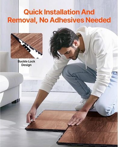 Happybuy Dance Floor Philes ، 12.4 × 12.4 في متشابك 52 قطعة ، حلويات رقص محمولة مع قاعدة ملطخة (حبة خشب البلوط ، 52 قدم مربع/صندوق) in Saudi Arabia