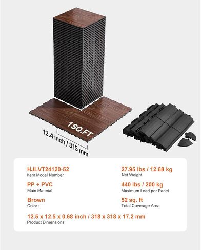Happybuy Dance Floor Philes ، 12.4 × 12.4 في متشابك 52 قطعة ، حلويات رقص محمولة مع قاعدة ملطخة (حبة خشب البلوط ، 52 قدم مربع/صندوق) in Saudi Arabia