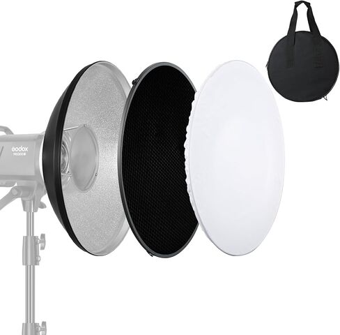 Soonpho 12inch/30cm Standard Reflector Beauty Dish with Honeycomb Grid and Bag, Compatible for Bowens Mount Studio Strobe Flash Light Like Neewer VC-400HS VE-300 Godox AD200 AD180 AD360 (Silver) in Kuwait